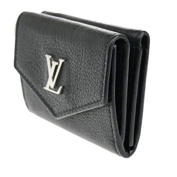 LOUIS VUITTON LV Logo Lock Mini Trifold Wallet Calf Leather Black - Picture 2 of 13